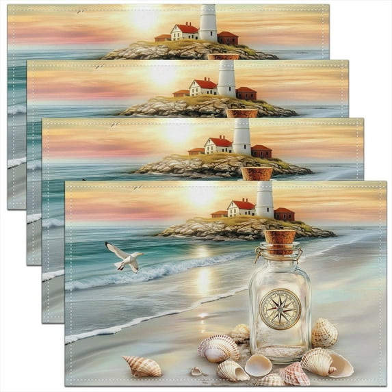 Erosebridal Coastal Seashell Place Mats Set of 4 for in Door Dinning, Marine Lighthouse Table Place Mats for in Door Dining, Romantic Sunset Decor