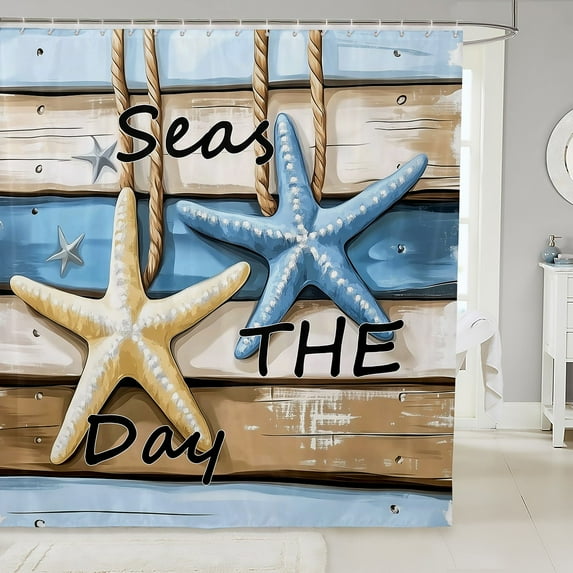 Erosebridal Coastal Starfish Bathroom Curtain 72x78, Tropical Beach Bath Curtain, Waterproof