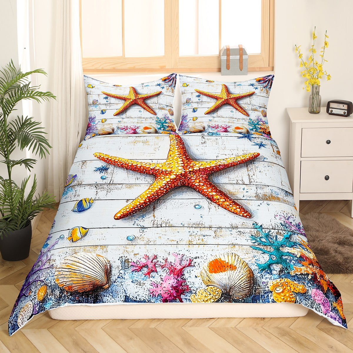 Sea Shell Comforters Erosebridal Coastal Starfish Duvet Cover King,Tropical Beach Comforter ...