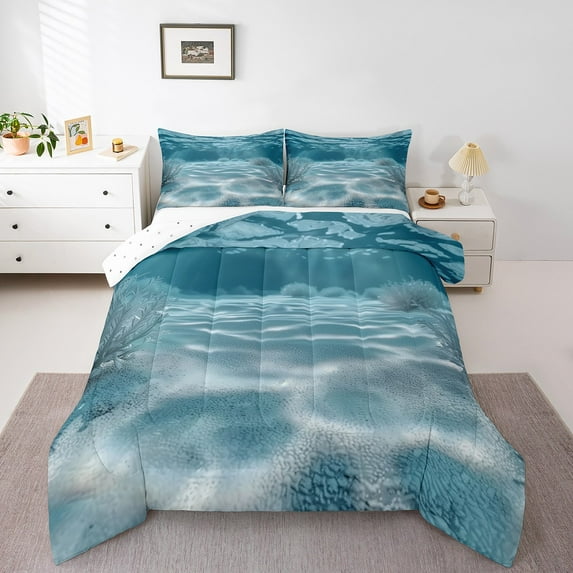 Erosebridal Coastal Underwater World Bedding King Comforter Set, Sea Water Down Comforter, Marine Theme Bedroom Decoration, Reversible 3 Pieces