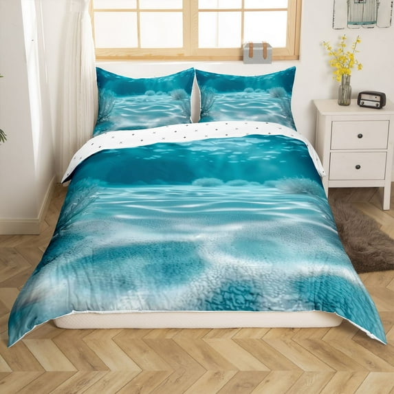 Erosebridal Coastal Underwater World Comforter Cover King, Sea Water Bedding King Size, Marine Theme Bedroom Decoration, Reversible 3 Pieces (No Comforter)