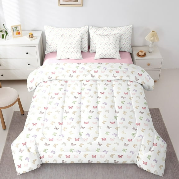 Erosebridal Colorful Butterfly Bedding Sets Twin Size, Princess Pink Comforter Sets with Sheets, Cute Animal Decor, Reversible