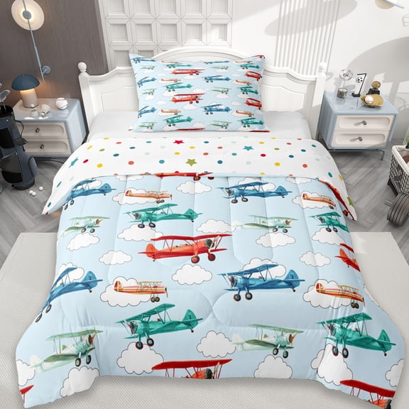 Erosebridal Colorful Cartoon Airplane Twin Comforter Sets,Multicolor Aircraft Theme Bedding Set For Boys Kids, Reversible 2pcs