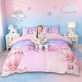 thumbnail image 1 of Erosebridal Colorful Cartoon Unicorn Girls Queen Duvet Cover Set,Pink Hot Air Balloon Bedding For Kids,Reversible Pink 3-Piece,No Comforter, 1 of 6