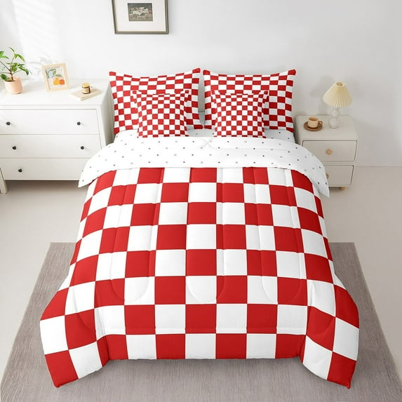 Erosebridal Colorful Check Plaid Bedding Twin Size, Dreamy Geometric Bed in a Bag Twin size, Gingham Decor, Reversible 7pcs