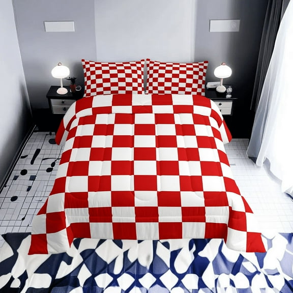 Erosebridal Colorful Check Plaid Comforter Sets Queen Size, Dreamy Geometric Comforters & Duvets, Gingham Decor, Lightweight 3pcs