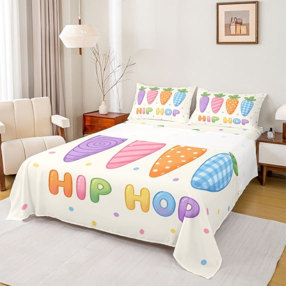 Erosebridal Colorful Cute Carrot Queen Sheet Sets,Watercolor Kawaii Polka Dots Bed Set For Kids Girls 4-Piece