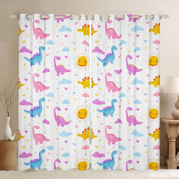 Erosebridal Colorful Cute Dinosaur Blackout Curtains Set of 2 (52x84 Each) For Girl Kids,Multicolor Clouds Print Window Curtains