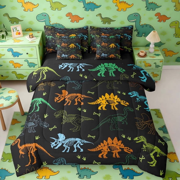 Erosebridal Colorful Dinosaur Bedding Comforter Set for Kids, Black Full Bedding Set