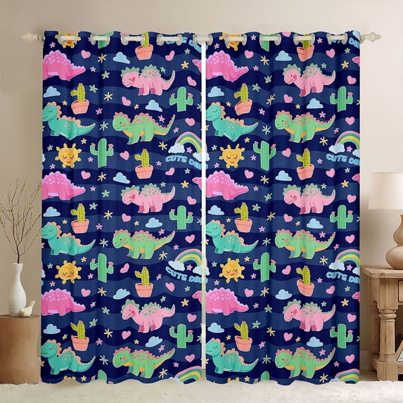 Erosebridal Colorful Dinosaur Blackout Curtains Set of 2 (52x84 Each),Cartoon Dino Cute Rainbow Window Curtains For Boys Girls