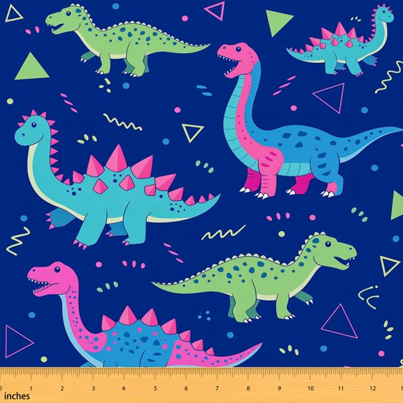 Erosebridal Colorful Dinosaur Fabric by the Yard 1 Yard for Boys Girls, Navy Triangle Spike Geometric Home Decor Fabric by the Yard