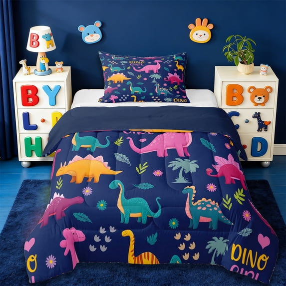 Erosebridal Colorful Dinosaur Twin Comforter Sets,Cartoon Dino Bedding Set For Boys Kids, Reversible 2-Piece