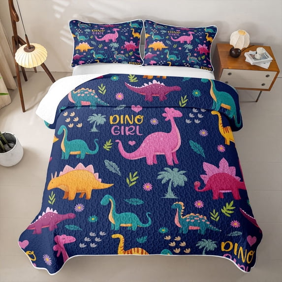 Erosebridal Colorful Dinosaur Twin Quilt Set,Cartoon Dino Twin Coverlet Set For Boys Kids,2 Pieces