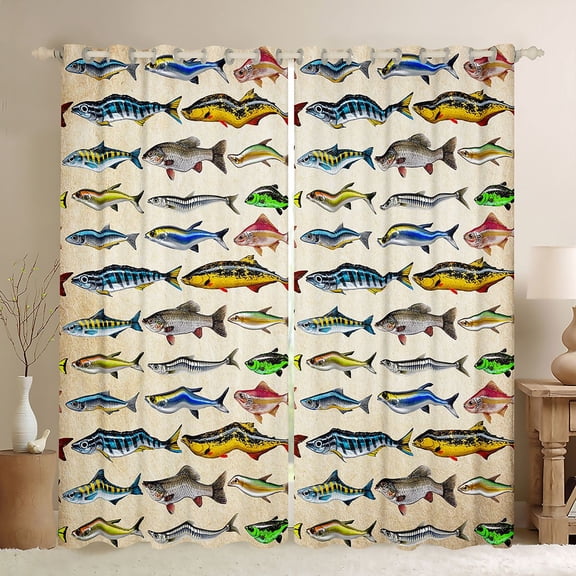 Erosebridal Colorful Fish Blackout Curtains Set of 2 (52x84 Each), Vintage Fishing Theme Window Curtains