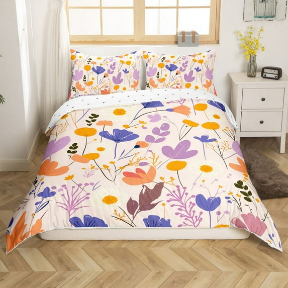 Erosebridal Colorful Flowers Comforter Cover , Botanical Florals Bedding, Reversible (No Comforter)