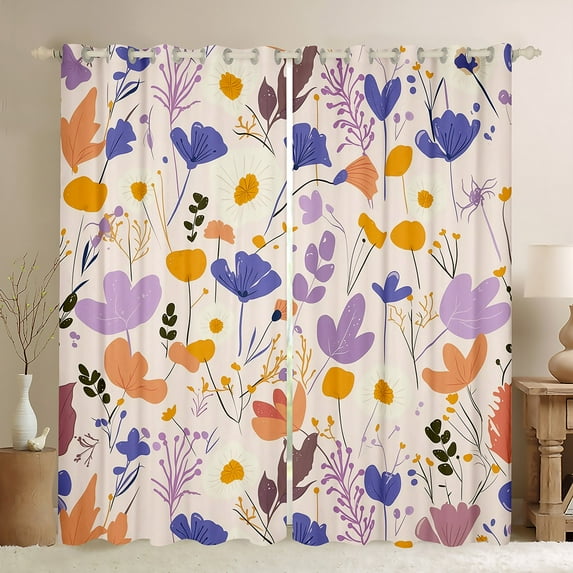 Erosebridal Colorful Flowers Curtains Pack of 2 (42x90), Botanical Florals 30%-50% Black Out Curtains