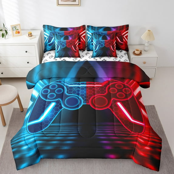 Erosebridal Colorful Gamepad Bedding Sets Twin Size, Game Player Comforter Sets with Sheets, Honeycomb Geometric Decor, Reversible