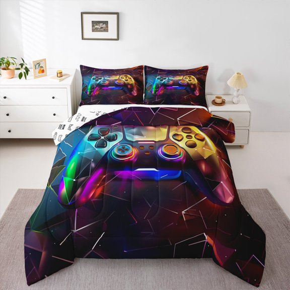 Erosebridal Colorful Gamepad Comforter Sets Twin Size,Modern Games For Teens Youth Comforters & Duvets,Geoemtric Stripe Bedding Twin Comforter Set,Microfiber Bedroom Decor Reversible，2-Piece