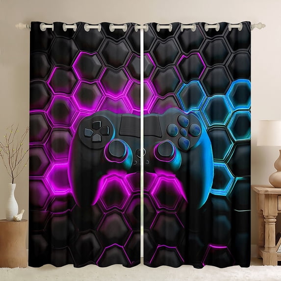 Erosebridal Colorful Gamepad Curtains for Living Room, Game Player 30%-50% Blackout Curtains Set of 2 (38x45), Honeycomb Geometric Curtains and Drapes (38x45), Window Drapes Room Decorative
