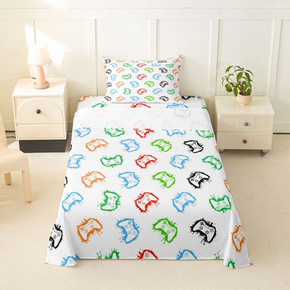 Erosebridal Colorful Gamepad Twin Sheet Sets For Kids Gamer,Gaming Controller Print Bedding For Boys 3-Piece