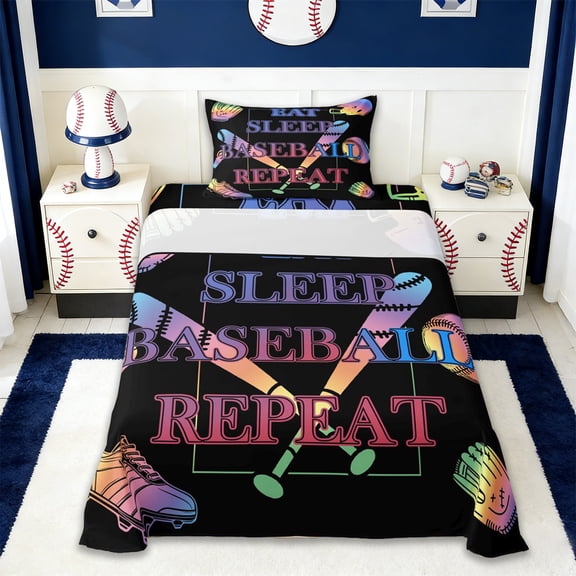 Erosebridal Colorful Gradient Baseball Twin Sheet Sets,Ball Sport Theme Bedding For Boys Kids 3 Pieces