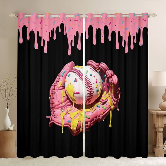 Erosebridal Colorful Ice Cream Drip Black Out Curtains,Girl Baseball Sport Games Curtains Pack of 2 (42x63 Each) For Kids