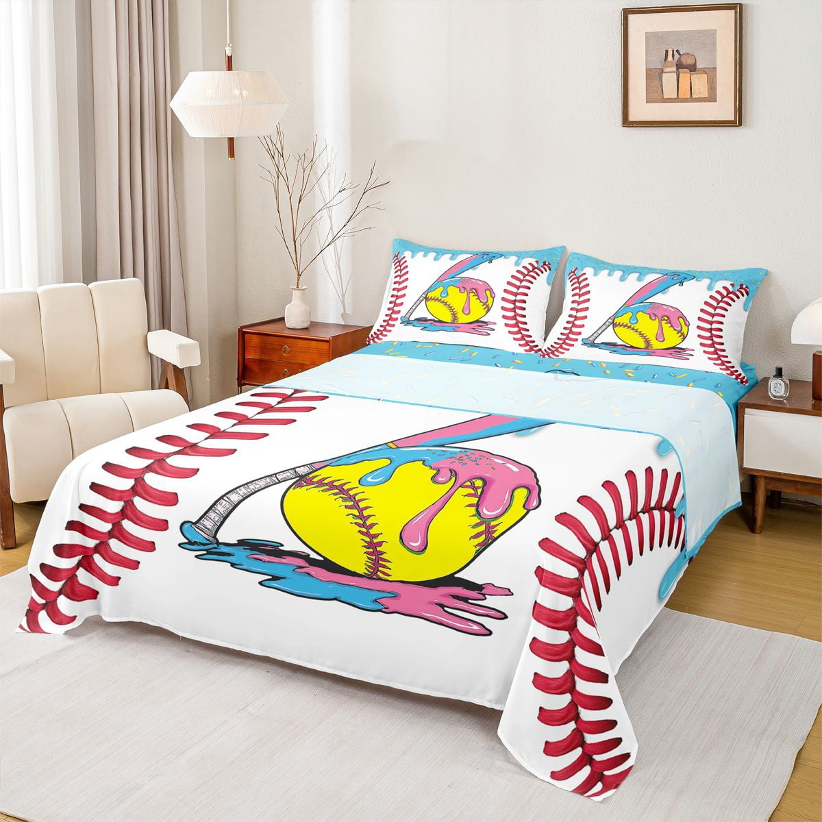 Erosebridal Colorful Ice Cream Drip Full Size Sheets, Kids Baseball ...