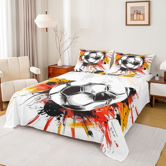 Erosebridal Colorful Ink Graffiti Queen Sheet Sets,Boys Football Soccer Bed Set For Kids 4-Piece