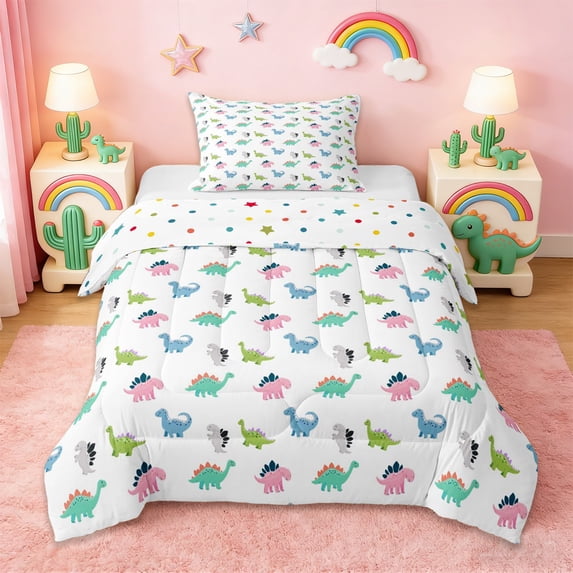 Erosebridal Colorful Kids Dinosaur Twin Comforter Sets,Ancient Animal Bedding Set For Boys Teens, Reversible 2 Pieces