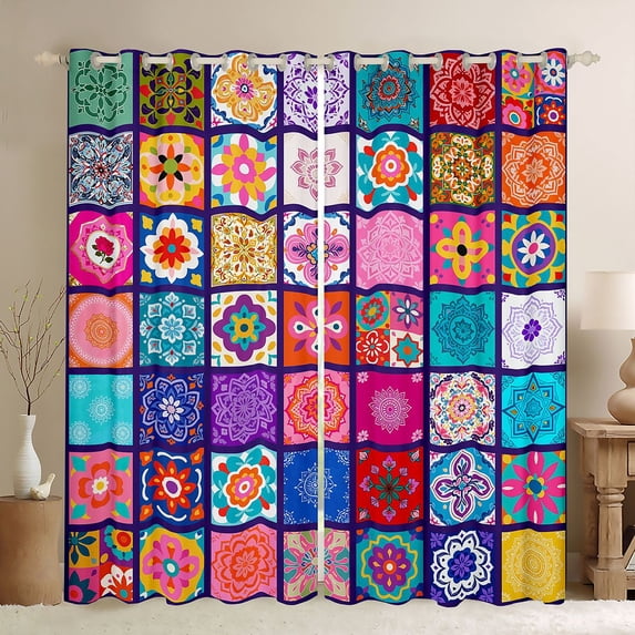 Erosebridal Colorful Mandala Black Out Curtains for Girls, Bohemian Blossoms Curtains Pack of 2 (42x63 Each)