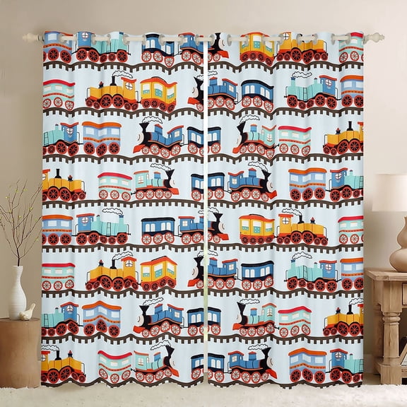 Erosebridal Colorful Railway Car Black Out Curtains For Boys,Kids Cartoon Railroad Train Curtains Pack of 2 (42x63 Each),Blue Yellow