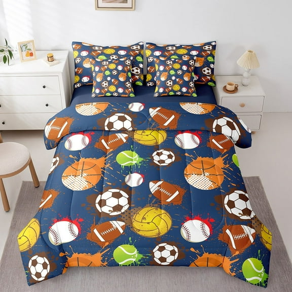 Erosebridal Soccer Football Baseball Volleyball Bedding Sets King Size,Sport Gamer Bed in a Bag King size,Ultra Soft Reversible Bedding King Size,Teenager Bedroom Decor,7 Pieces