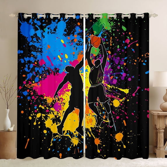 Erosebridal Colorful Splashing Ink Blackout Curtains Set of 2 (52x84 Each),Boys Ball Games Window Curtains For Kids
