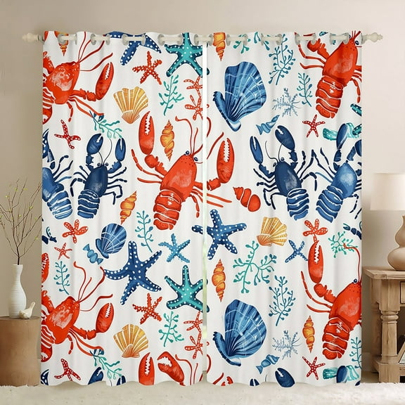 Erosebridal Colorful Starfish Curtains for Living Room, Red Lobster 30%-50% Blackout Curtains Set of 2 (42x63), Marine Seashell Curtains and Drapes (42x63), Window Curtains Bedroom Decoration