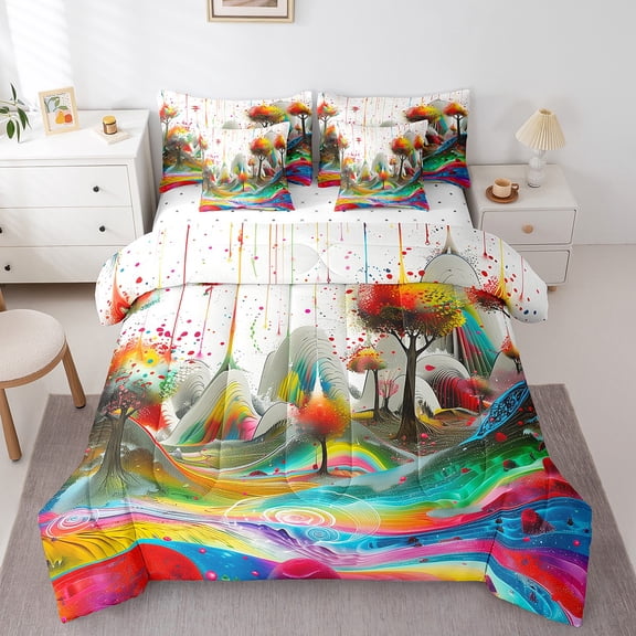 Erosebridal Colorful Tree Bedding Sets Twin Size,Watercolor Splash Comforter Sets with Sheets,Lightweight Bed in a Bag Twin size,Abstract Decor,7pcs