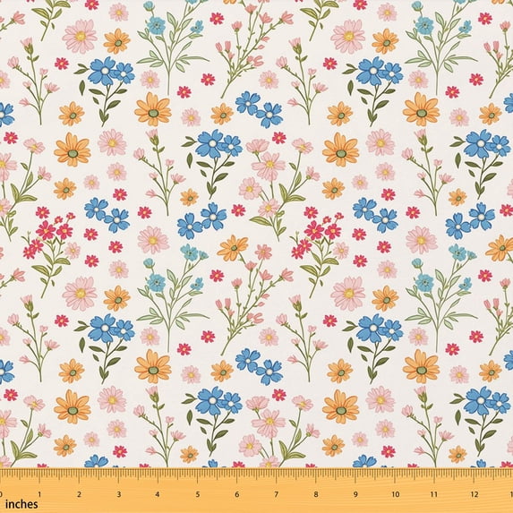 Erosebridal Colorful Wildflower Fabric by the Yard 5 Yards, Pink Orange Blue Red Fabric for Sewing
