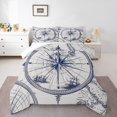thumbnail image 1 of Erosebridal Compass Print Comforter Set Queen Size Ocean Nautical Themed Bedding Set Geometric Circles Pattern Comforter Coastal Sea Adventure Quilt Set, 1 of 7
