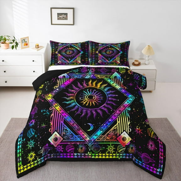 Erosebridal Constellation Astrology Bedding Queen Comforter Set,Gradient Sun Moon Down Comforter,Trippy Galaxy Bedding Sets Queen For Teens,Microfiber Gray Room Decor Reversible,3 Pieces