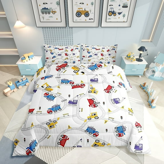 Erosebridal Construction Bedding Set Cartoon Truck Comforter Tractor Car Bedding Twin