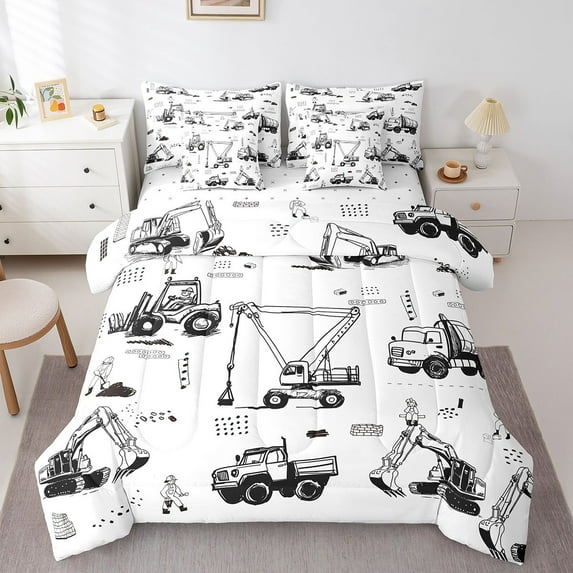 Erosebridal Construction Truck Bed in a Bag Twin size, Cartoon Tractor Bed Set, Vehicle Theme Reversible Bedding Twin Size, Super Cozy Room Decor, 7 Pieces
