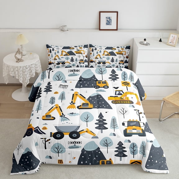 Erosebridal Construction Truck Bedding Sets Twin with Comforter, Rustic Tractor Duvet Insert, Teenager, Reversible 2-Piece