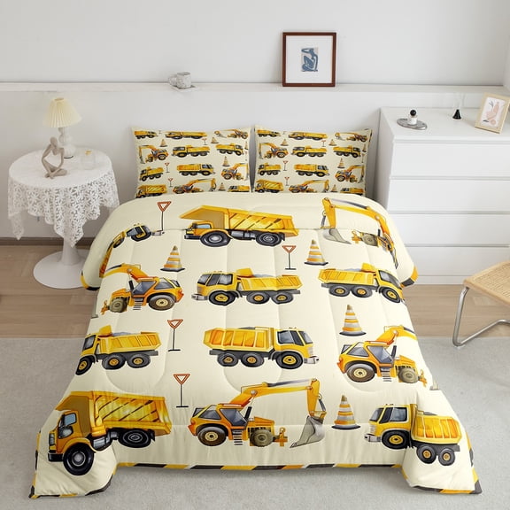 Erosebridal Construction Truck Bedding Twin Comforter Set, Cartoon Car Down Comforter, Tractor Reversible Comforters & Duvets, Microfiber Room Decorative, 2 Pieces