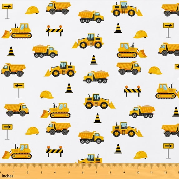 Erosebridal Construction Vehicle Fabric by the Yard 2 Yards, Dump Truck Bulldozer Helmet Pattern Sewing Fabric