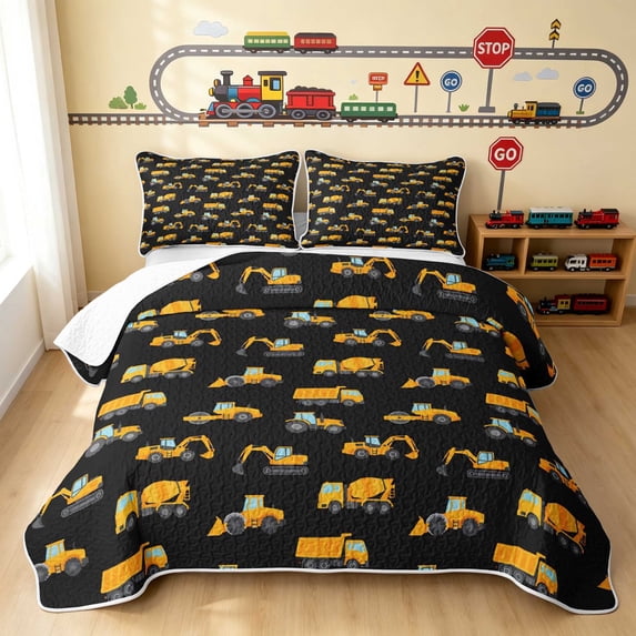 Erosebridal Construction Vehicle Quilt Full, Truck Full Bedspread Sets, Tan Pattern 3 Pieces 1 Coverlet and 2 Pillowcases