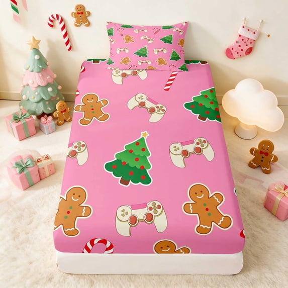 Manfei Cookie Twin Fitted Sheet Holiday Bedding, Brown Cream 2pcs 1 Fitted Sheet and 1 Pillowcase