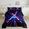 thumbnail image 1 of Erosebridal Cool Light Sword Bedding Sets Full with Comforter, Geometry Neon Line Duvet Insert, Black Blue Red Super Cozy 3-Piece, 1 of 8