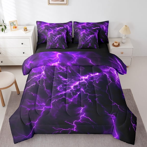 Erosebridal Cool Lightning Bedding Full Size, Extreme Weather Bedding Sets Full Size, Modern Abstract Geometric Reversible Bed Set, Ultra Soft Room Decor, 7pcs