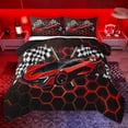 thumbnail image 1 of Erosebridal Cool Race Car Queen Comforter Set for Kids Boys, Gradient Red Honeycomb Bedding Comforter Set, Black Reversible, 1 Comforter and 2 Pillowcases, 1 of 6