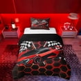 thumbnail image 1 of Erosebridal Cool Race Car Twin Bedding for Kids Boys, Gradient Red Honeycomb Duvet Cover Set, Black Reversible, 1 Duvet Cover and 1 Pillowcase (No Comforter), 1 of 5