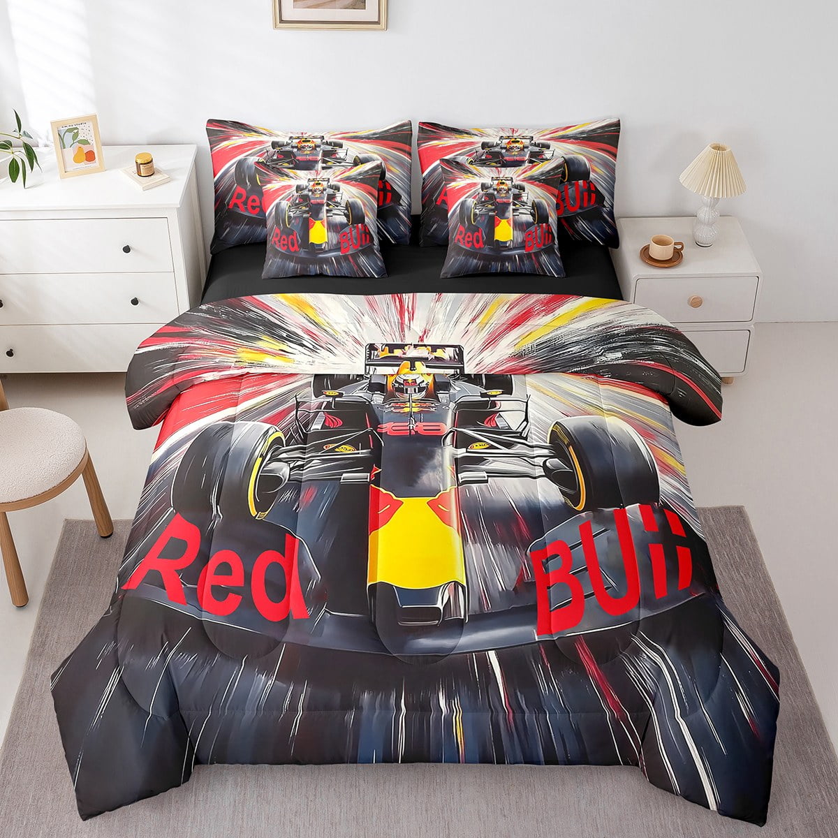 Barrel Racing Bed Set Erosebridal Cool Sports Car Bed in a Bag Queen size, Speed Race Car Bed ...